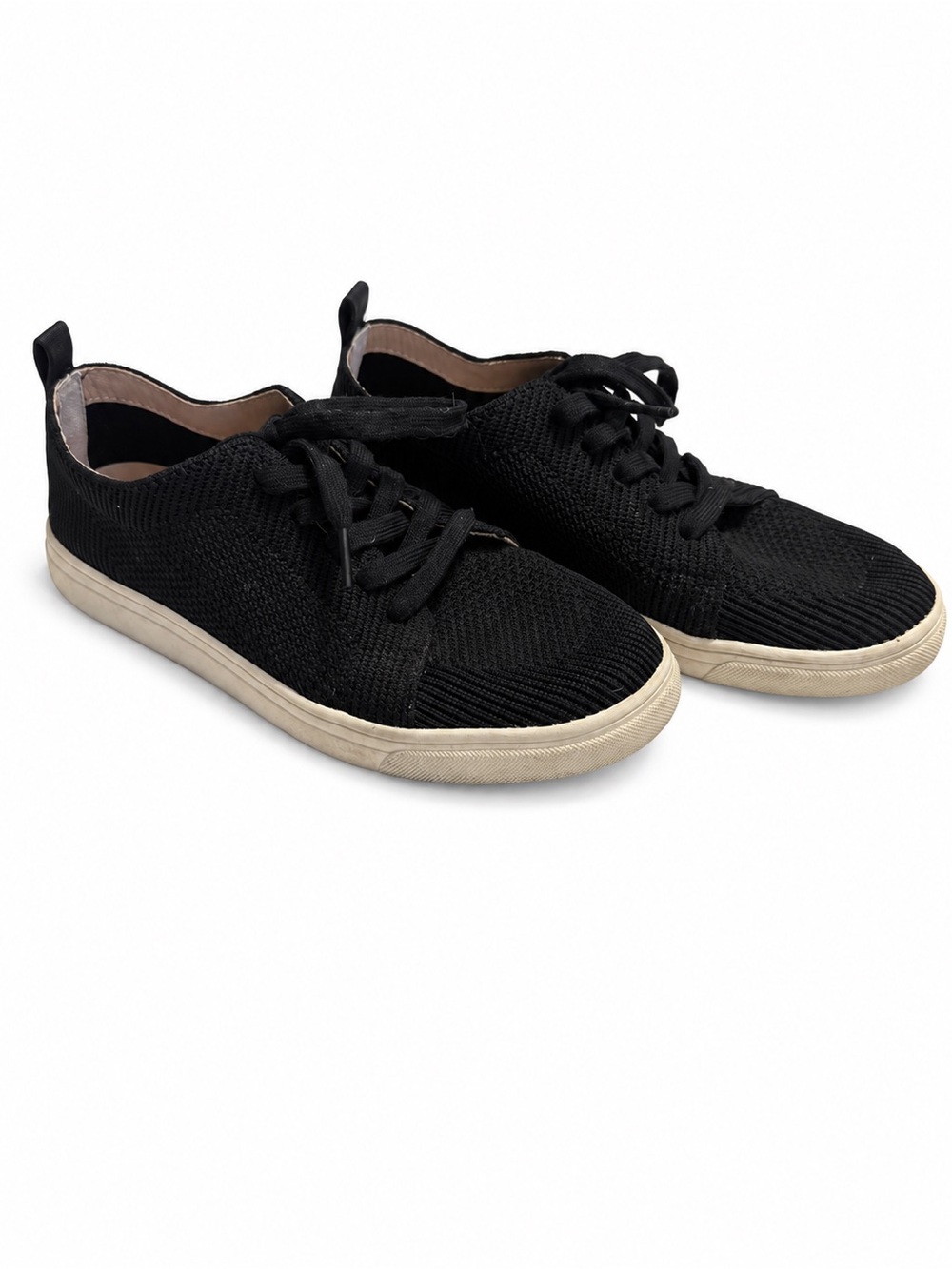 Lucky Brand Black Knit Lace-Up Sneakers with Cream Soles